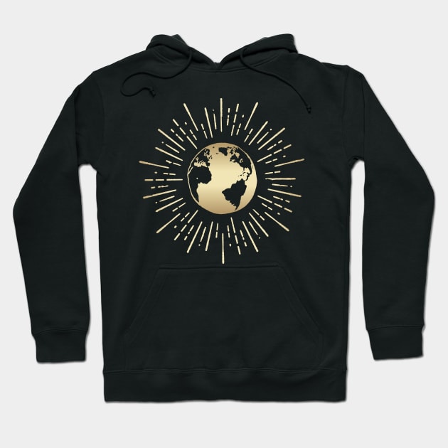 Vintage Gold Earth Globe Hoodie by PallKris